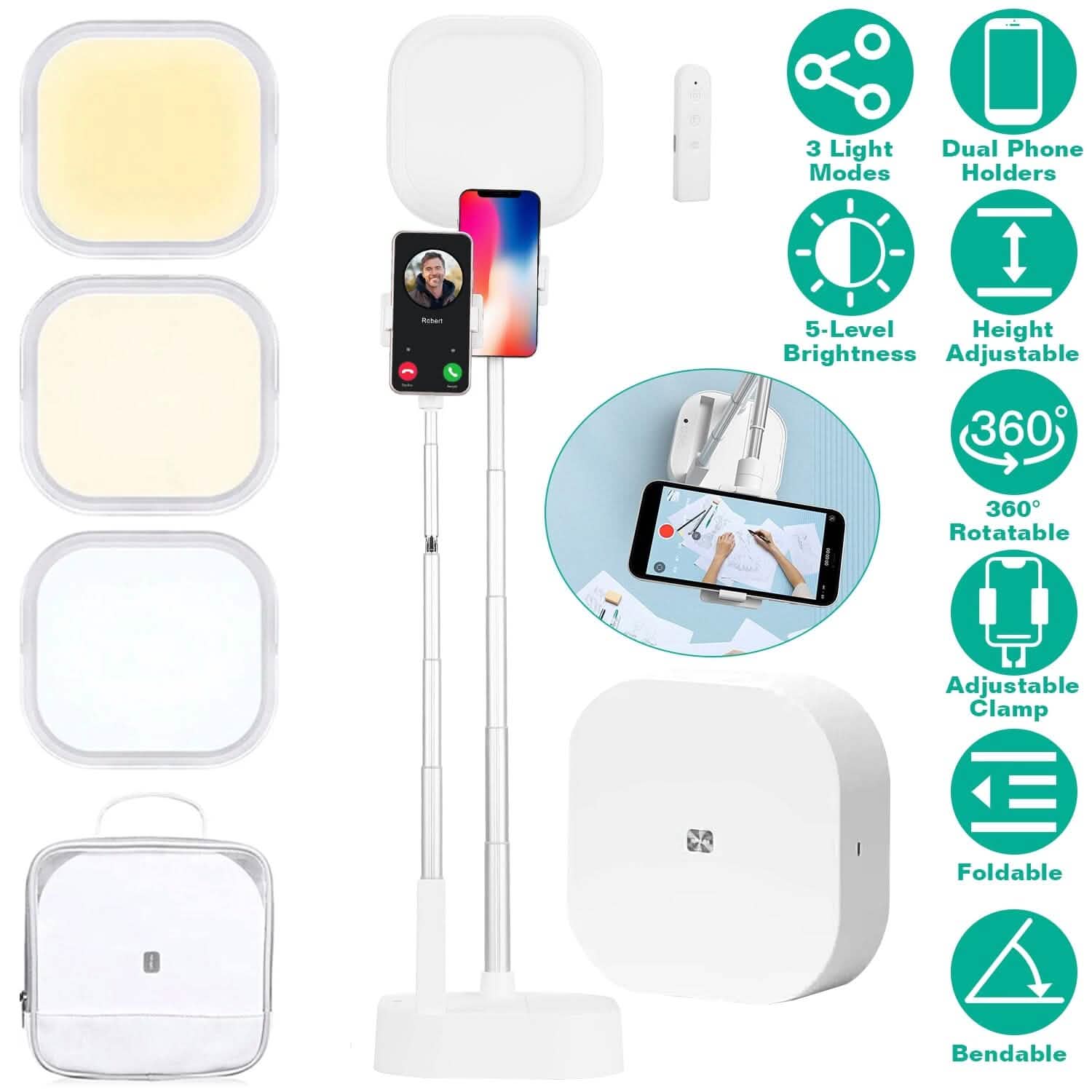 360° Rotatable Dual Phone Holder with Rechargeable Wireless Remote V8 Mobile Accessories - Tophatter Daily Deals