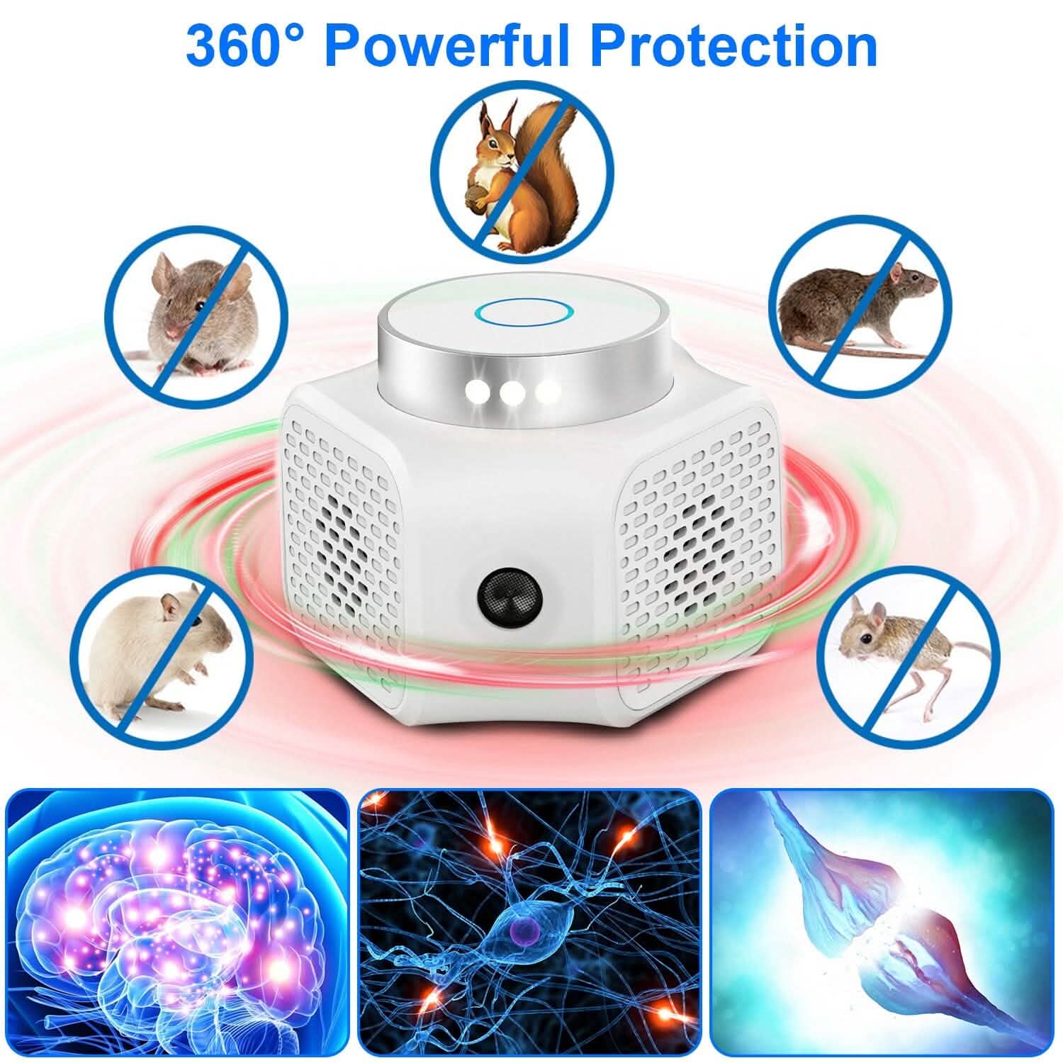 Rodent Device Controller 360° Ultrasonic Rodent Chaser Electronic Plug-in Mouse Control ...