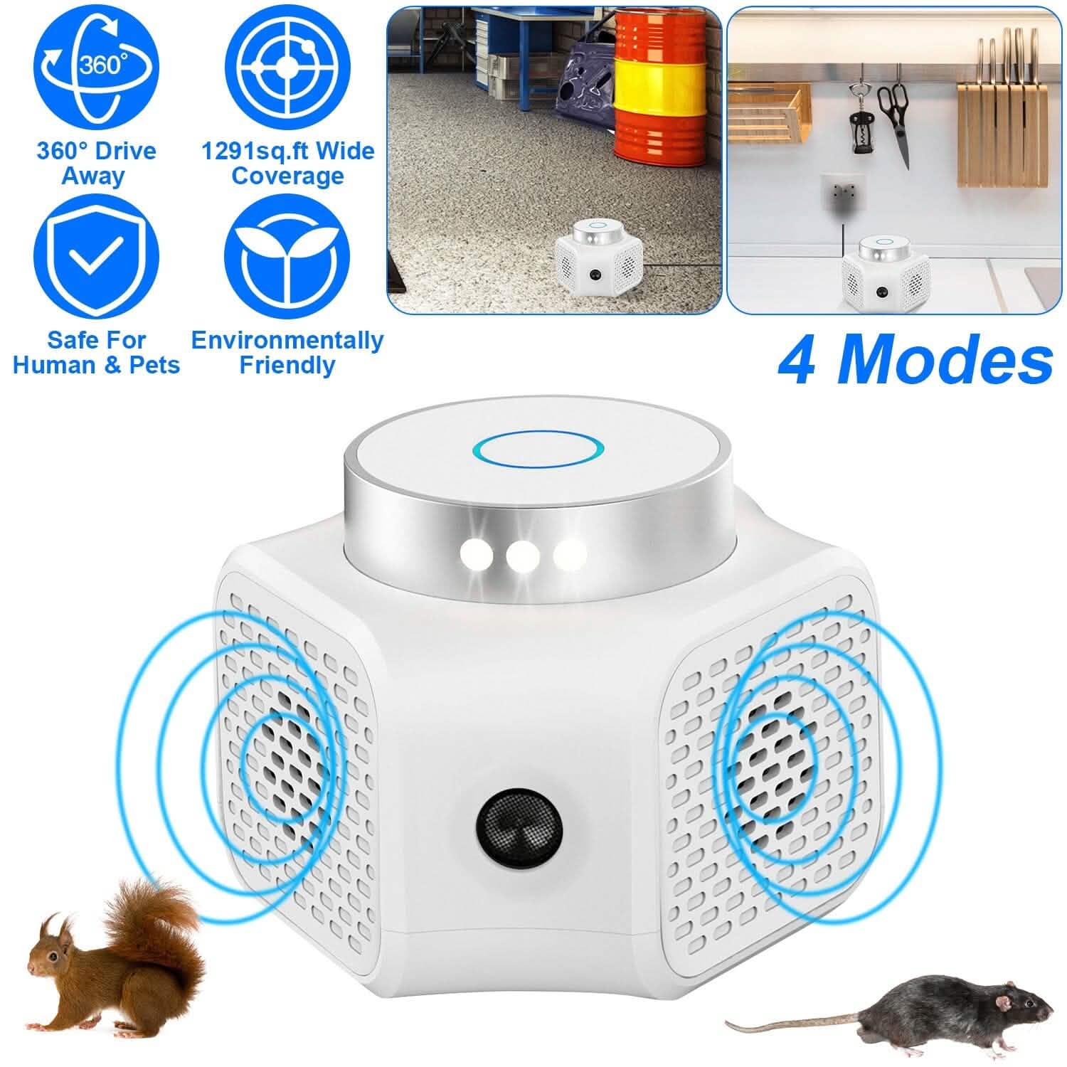 Rodent Device Controller 360° Ultrasonic Rodent Chaser Electronic Plug-in Mouse Control ...