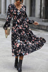 Floral Long Sleeve Surplice Neck Dress Black Casual Dresses - Tophatter Daily Deals