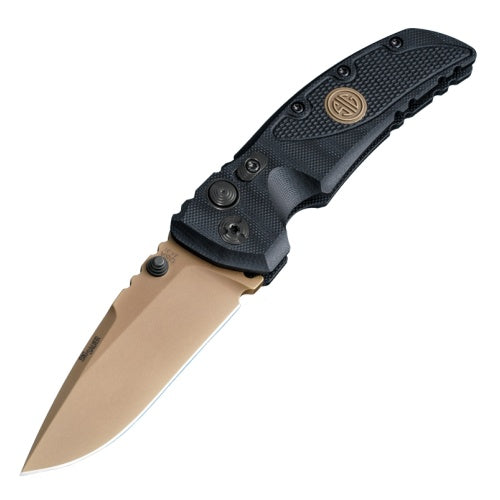 Hogue Knives EX-01 - SIG Emperor Scorpion Folder - FDE PVD Drop Point Blade - FDE Sig Medallion Black G10 Frame - 36170 Folding Knives - Tophatter Daily Deals