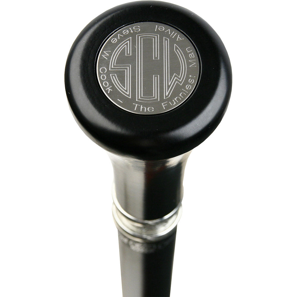 Personalized Engraved Knob Stick: Black Beechwood Shaft Walking Cane Engraving - Tophatter Daily Deals
