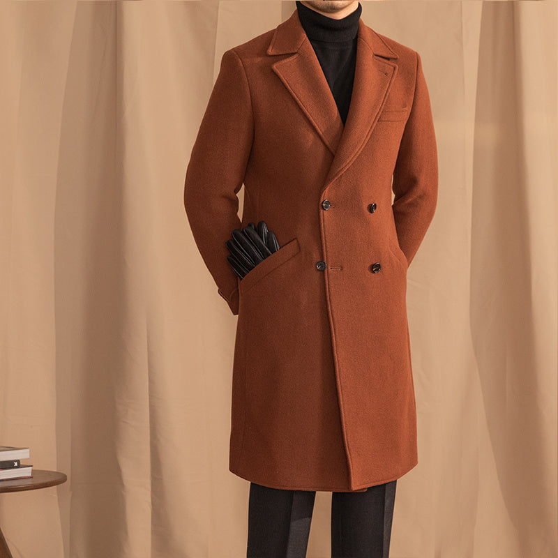 Warm Mens Overcoat - Double-Breasted Midlength Wool Winter Caramel Color 3D Changing Face Moving Picture Frame - Tophatter Daily Deals