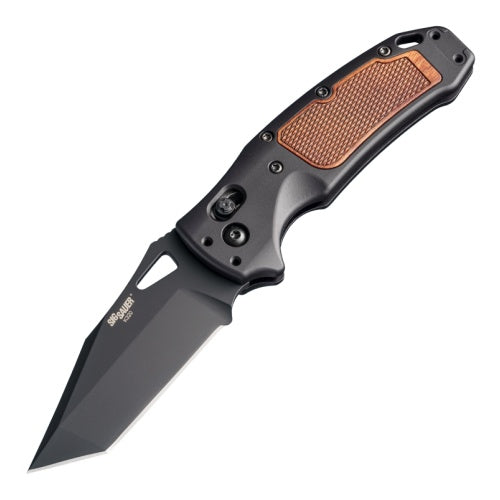Hogue Knives Sig K320 AXG Classic - ABLE Lock Folder - Tanto Blade Black Cerakote Finish - Aluminum Frame Matte Black - Heritage Walnut Wood Insert - 36367 Folding Knives - Tophatter Daily Deals