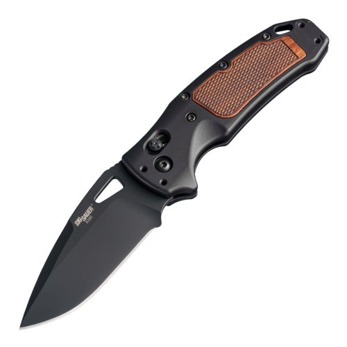 Hogue Knives Sig K320 AXG Classic - ABLE Lock Folder - Drop Point Blade Black Cerakote Finish - Aluminum Frame Matte Black - Heritage Walnut Wood Insert - 36377 Folding Knives - Tophatter Daily Deals
