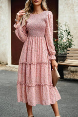 Smocked Flounce Sleeve Midi Dress Casual Dresses - Tophatter Daily Deals