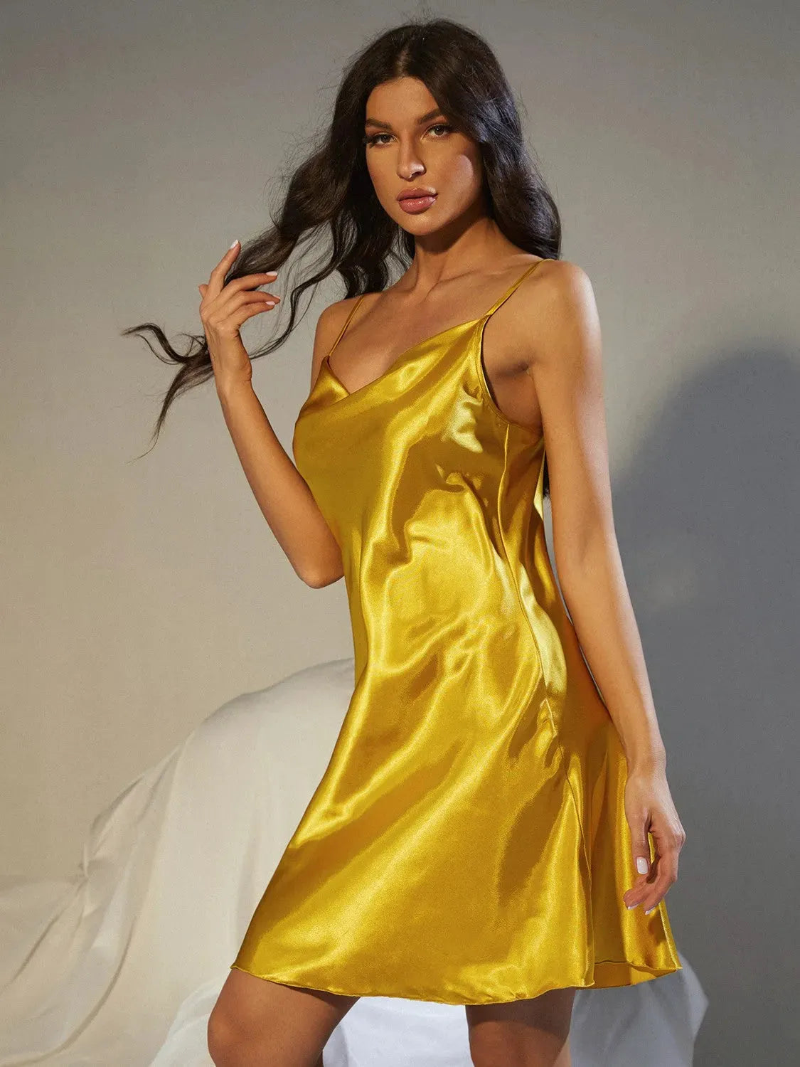 Spaghetti Strap Cowl Neck Satin Night Dress Sleep Dresses - Tophatter Daily Deals