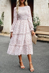 Smocked Flounce Sleeve Midi Dress Blush Pink Casual Dresses - Tophatter Daily Deals