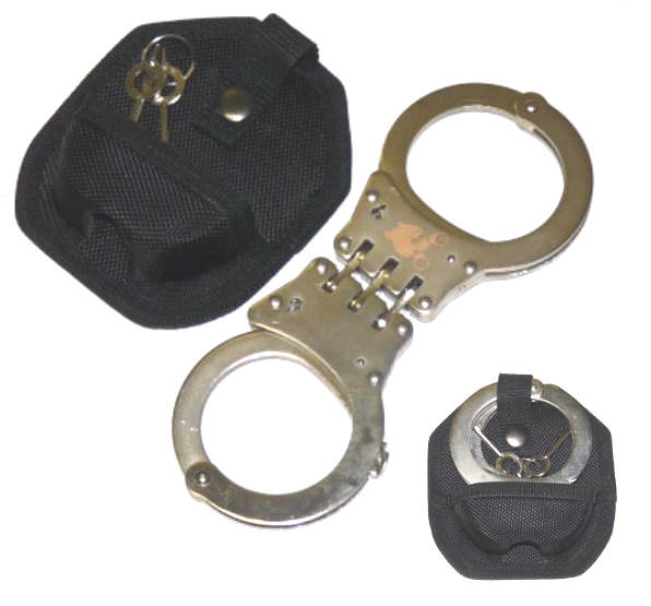 Police Style Double-Lock Hinged Chrome Handcuffs With Carry Case Collectible Weapons - Tophatter Daily Deals
