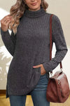 Turtleneck High Low Top Charcoal Blouses - Tophatter Daily Deals