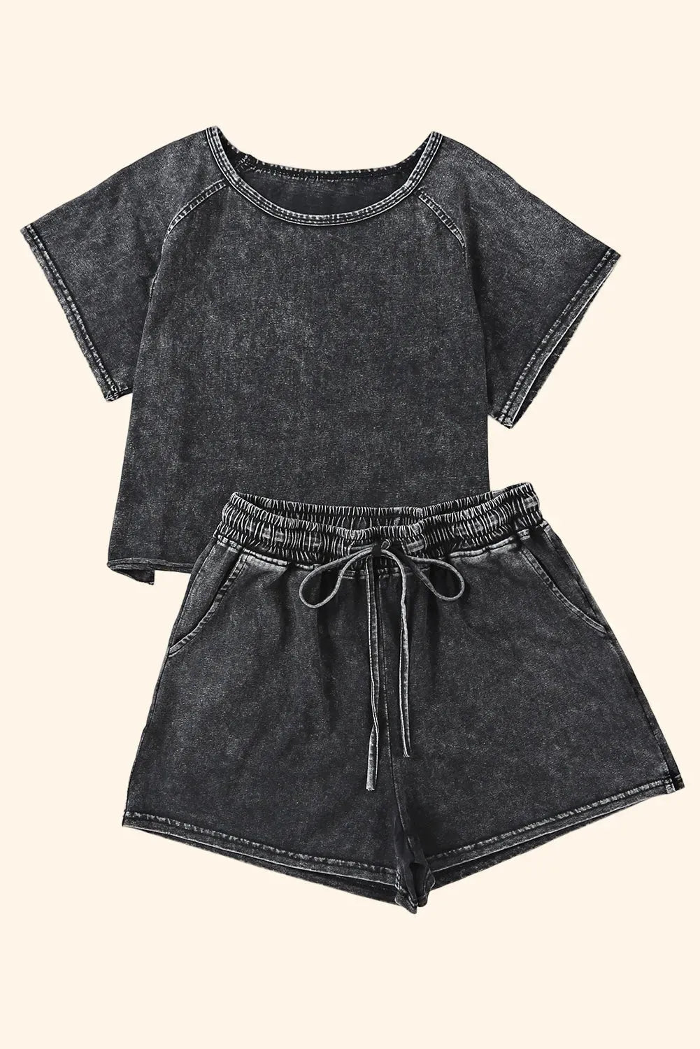 Heathered Round Neck Top and Shorts Lounge Set Loungewear Sets - Tophatter Daily Deals