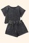 Heathered Round Neck Top and Shorts Lounge Set - Tophatter Deals