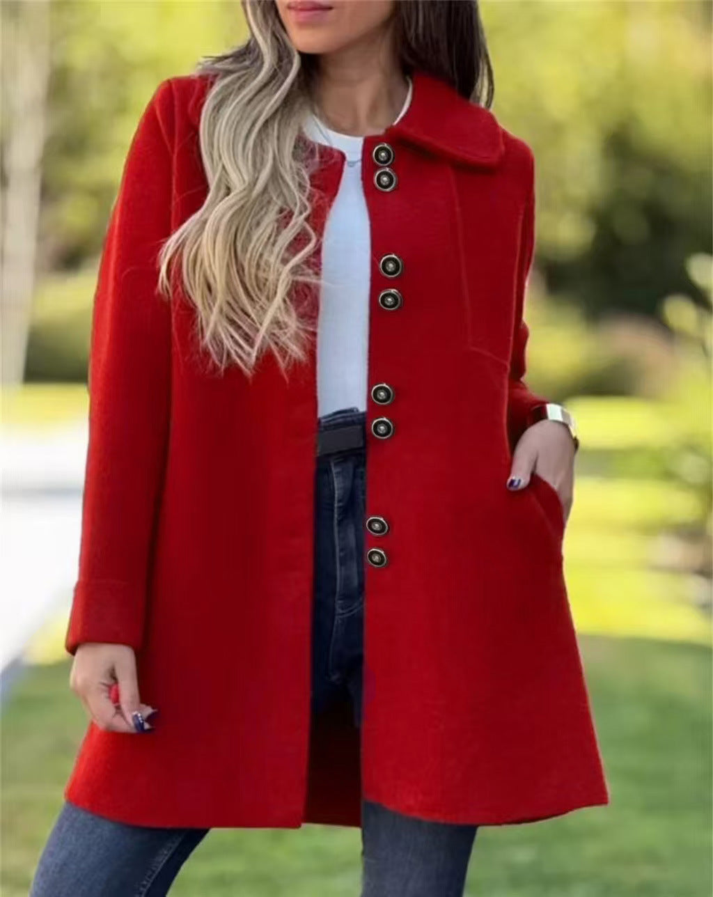Warm Women Wool Coat - A Line, Polar Fleece, For Winter Red 3D Changing Face Moving Picture Frame - Tophatter Daily Deals