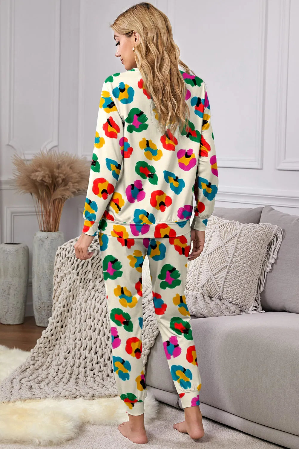 Apricot Leopard Print Long Sleeve Top and Skinny Pants Lounge Set Loungewear & Sleepwear/Loungewear - Tophatter Daily Deals