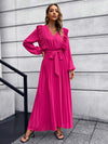 Pleated Surplice Tie Waist Maxi Dress Casual Dresses - Tophatter Daily Deals