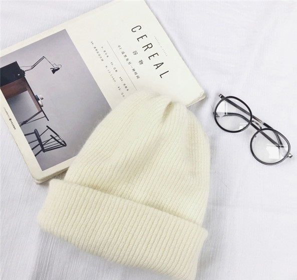 Autumn Winter Rabbit Hair Winter Skullies Hat White 0 - Tophatter Daily Deals