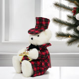 Sitting Christmas Bear Decoration | Fluffy Bear in Tartan Uniform with Drum Ornament - Tophatter Daily Deals
