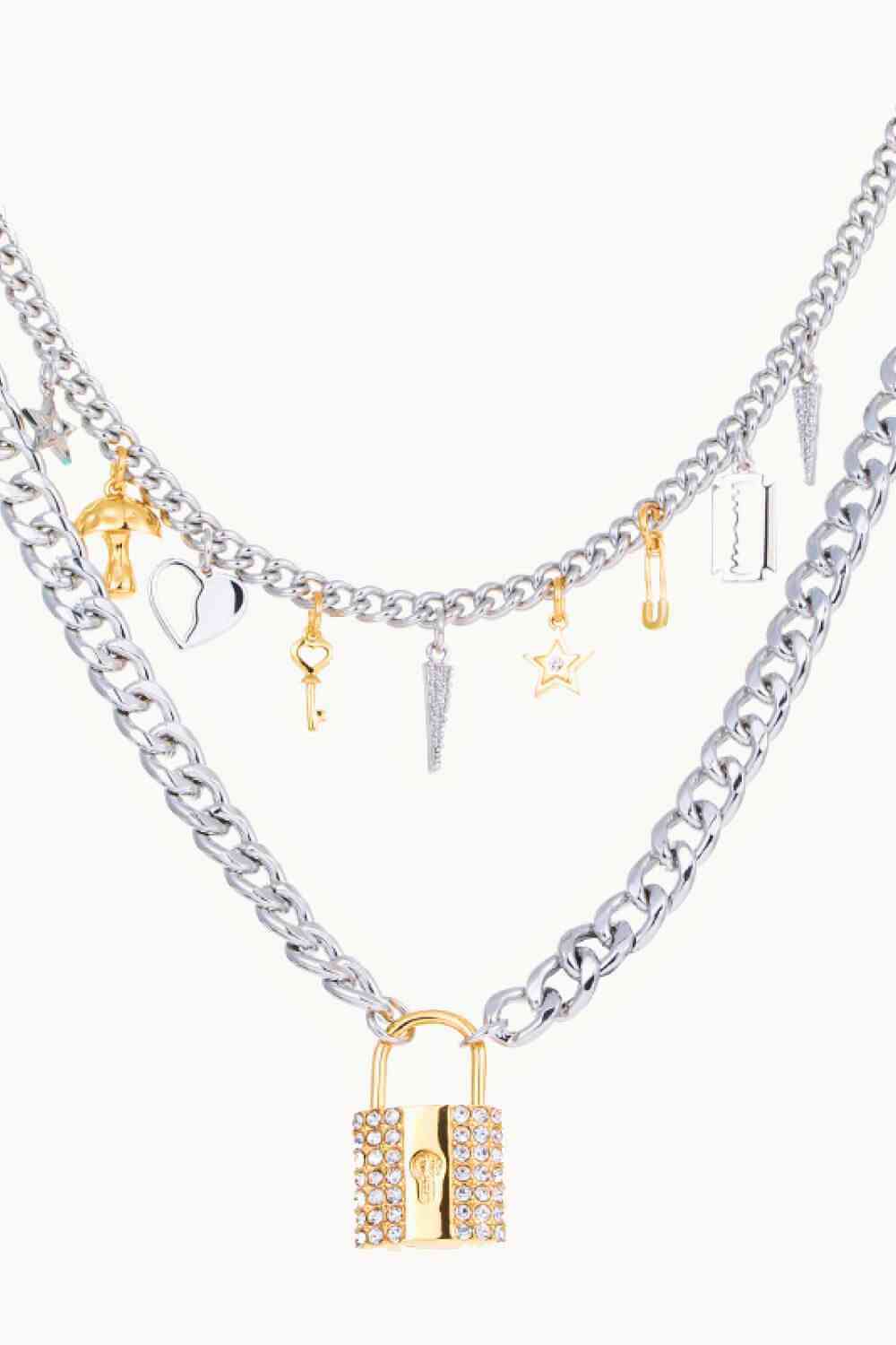 Lock Pendant Double-Layered Necklace Necklaces - Tophatter Daily Deals