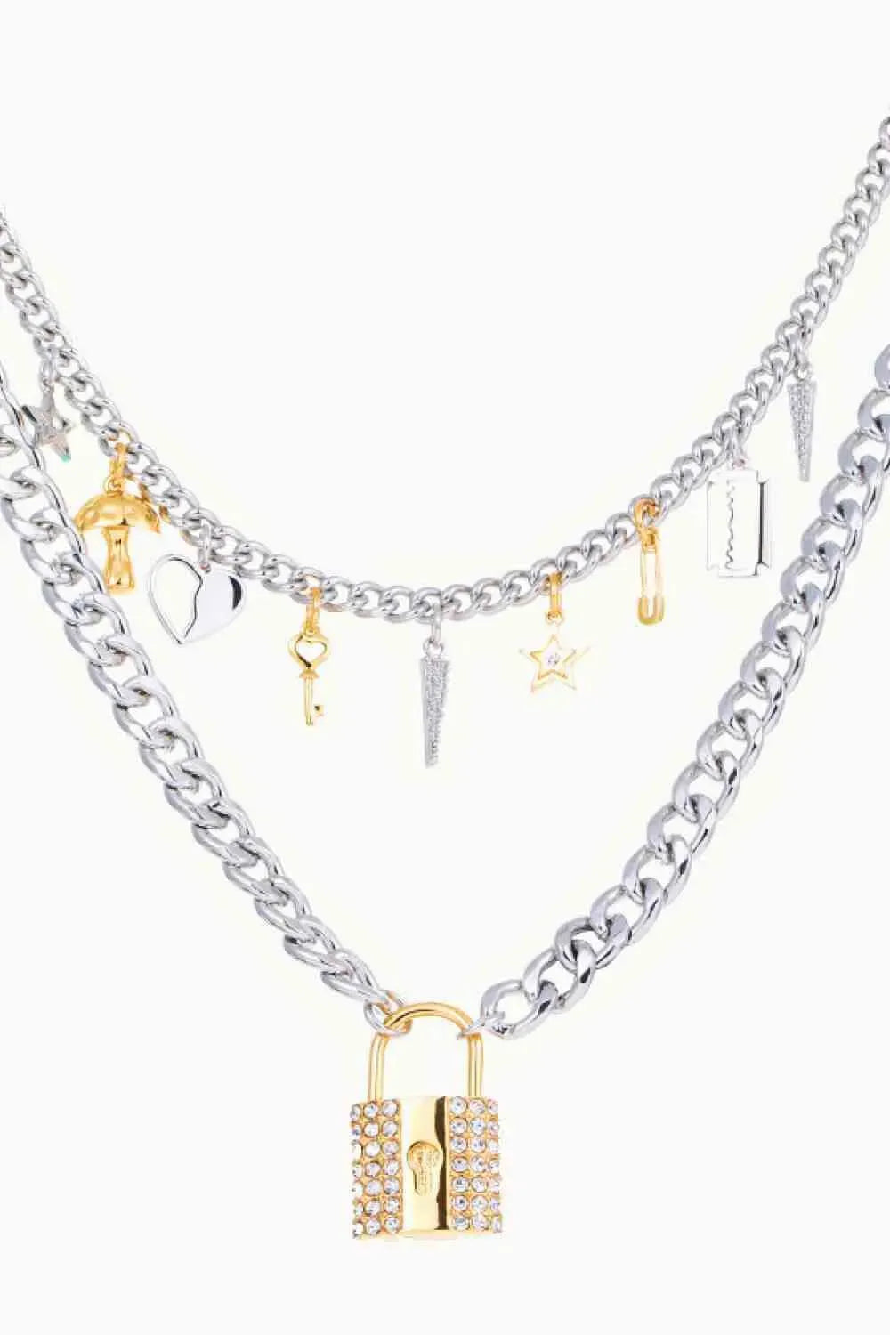 Lock Pendant Double-Layered Necklace Necklaces - Tophatter Daily Deals