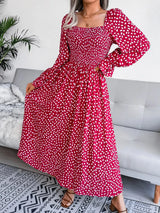 Smocked Square Neck Flounce Sleeve Dress Casual Dresses - Tophatter Daily Deals