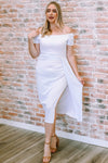 Off-Shoulder Short Sleeve Split Dress White Cocktail Dresses - Tophatter Daily Deals