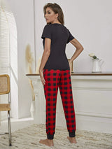Heart Graphic Tee and Plaid Joggers Lounge Set Loungewear Sets - Tophatter Daily Deals