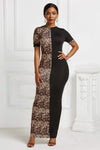 Two-Tone Round Neck Short Sleeve Maxi Dress Leopard Casual Dresses - Tophatter Daily Deals