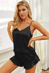 Satin Cami, Ruffle Hem Shorts Pajama Set Black Loungewear Sets - Tophatter Daily Deals