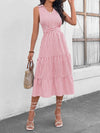 Striped Johnny Collar Sleeveless Midi Dress Blush Pink Casual Dresses - Tophatter Daily Deals