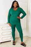 Zenana Lazy Days Full Size Long Sleeve Top and Leggings Set Dark Green Loungewear Sets - Tophatter Daily Deals