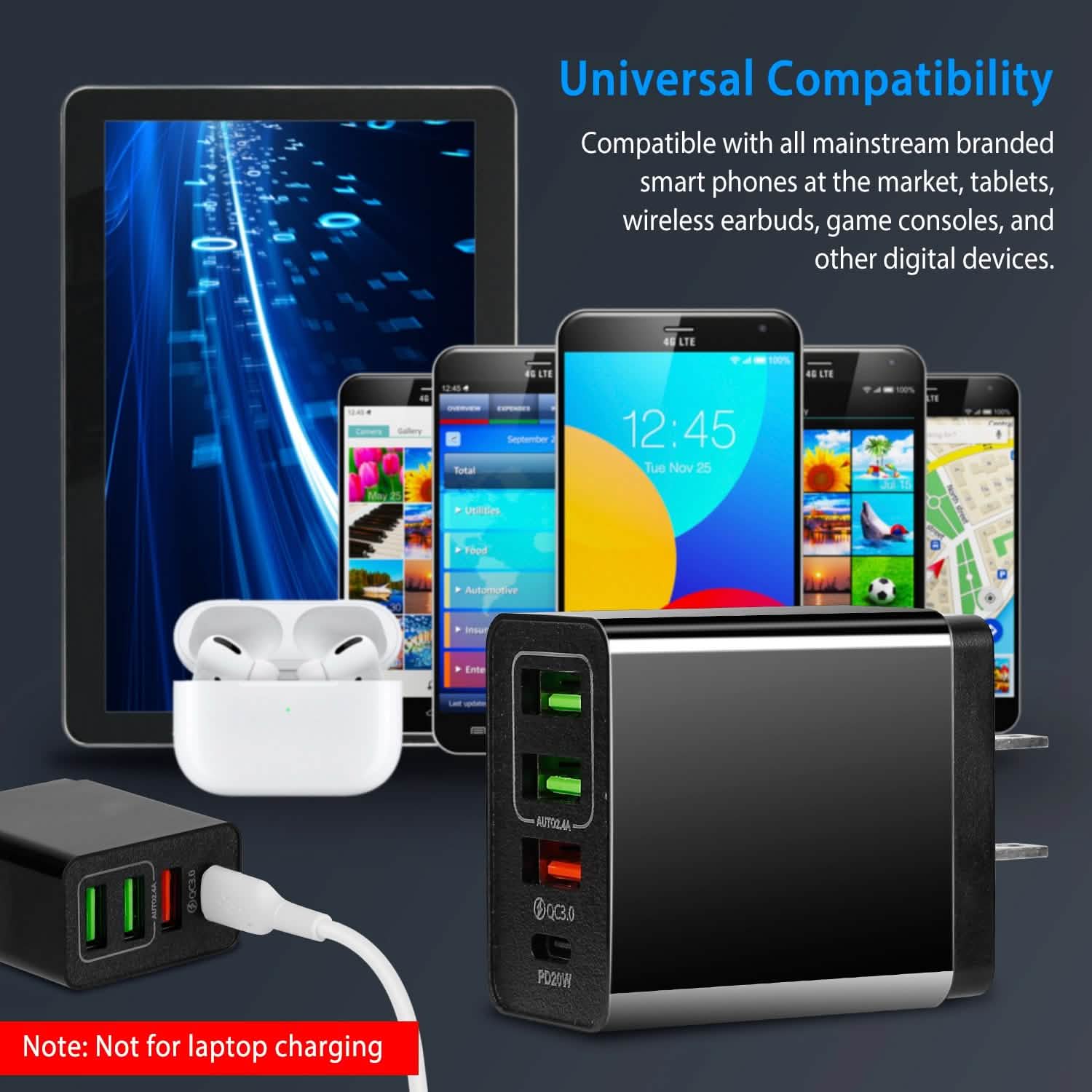 36W USB C 4-Port Fast Charger Mobile Accessories - Tophatter Daily Deals
