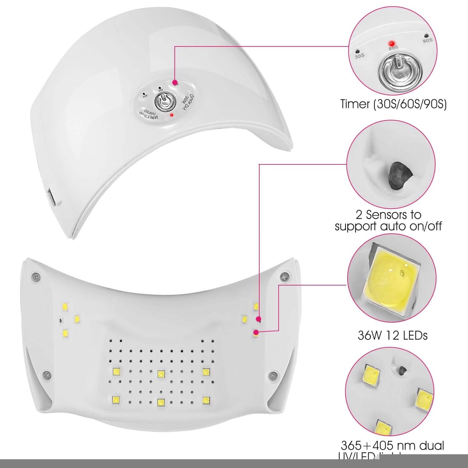 36W UV LED Lamp Nail Gel Dryer 12 LED Sensor Gel Curing Machine Beauty & Personal Care - Tophatter Daily Deals
