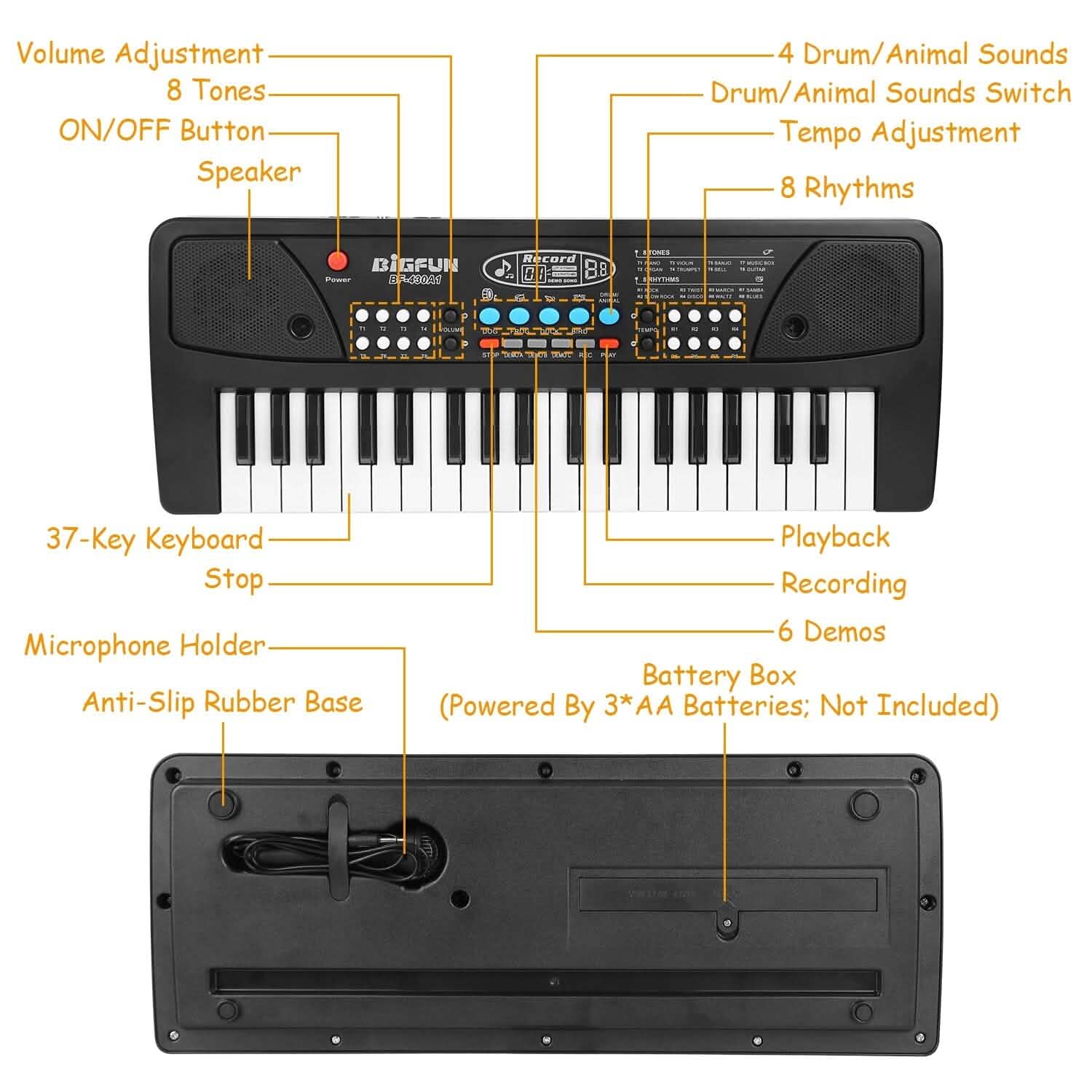 37 Keys Digital Music Electronic Keyboard Instrument with Microphone Toys & Games - Tophatter Daily Deals