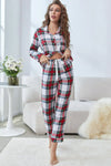 Plaid Button Front Top and Pants Lounge Set Plaid Loungewear Sets - Tophatter Daily Deals