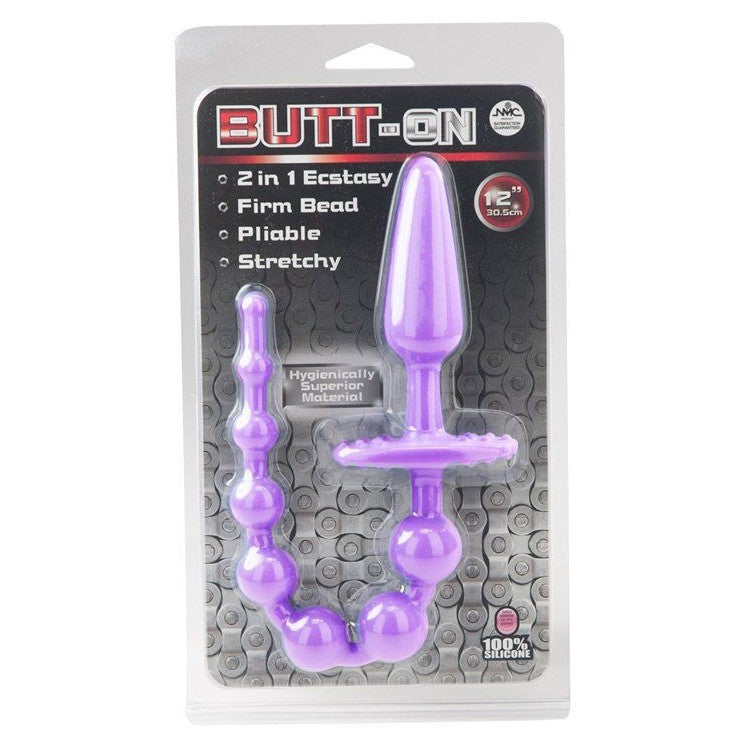 Butt-On 2-in-1 Butt Plug & Booty Beads in Purple Anal Sex Toys - Tophatter Daily Deals
