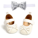 Baby shoes soft sole non-slip toddler shoes 2-piece headband White 0 - Tophatter Daily Deals
