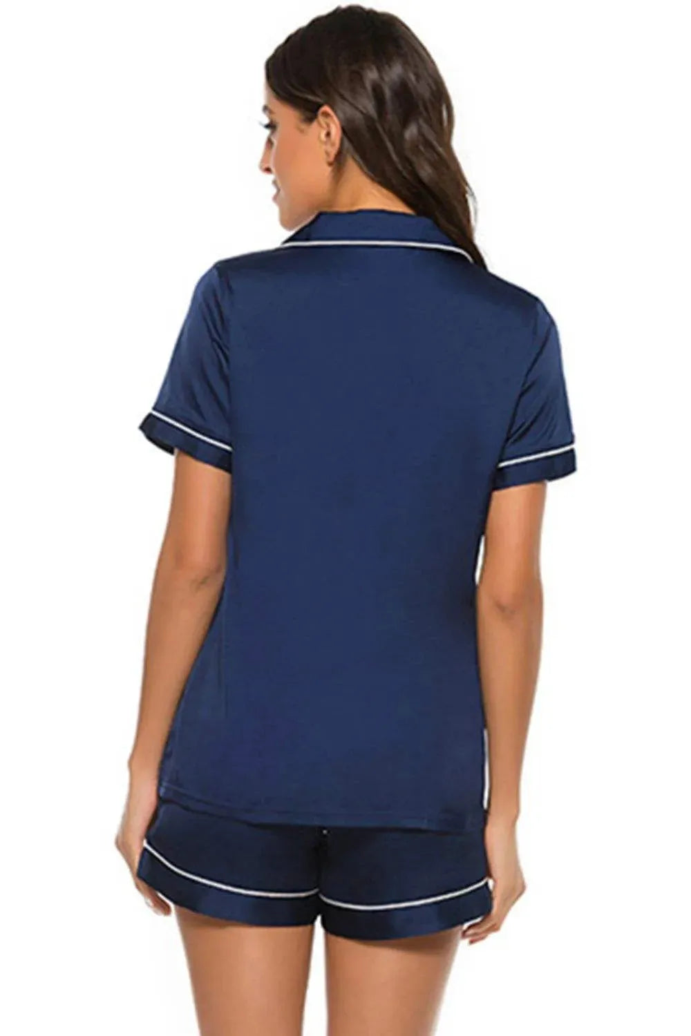 Printed Button Up Short Sleeve Top and Shorts Lounge Set Loungewear Sets - Tophatter Daily Deals