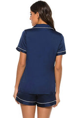 Printed Button Up Short Sleeve Top and Shorts Lounge Set Loungewear Sets - Tophatter Daily Deals