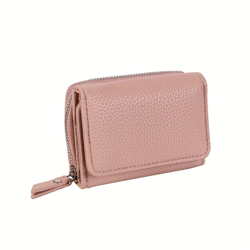 Small Pebbled Leather Trifold Wallet with Zip Coin Pocket Dusty Rose Handbags & Wallets - Tophatter Daily Deals