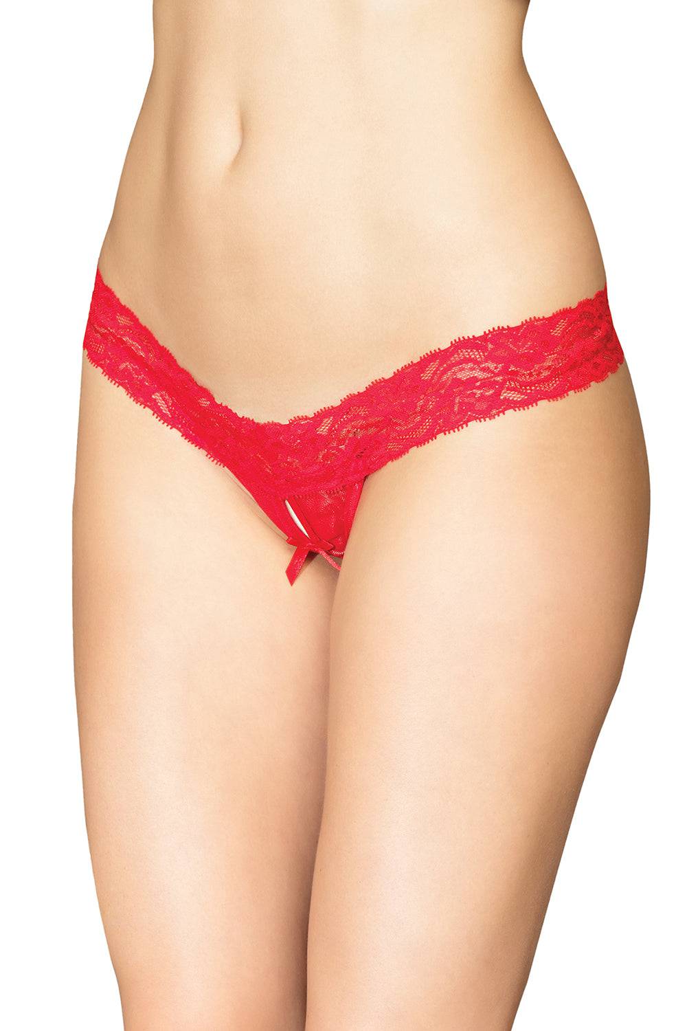 Coquette - 3736 - Crotchless Thong Red OSXL Lingerie - Tophatter Daily Deals