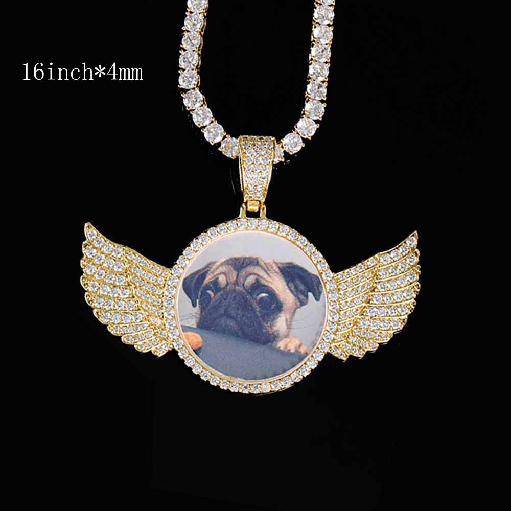 Angel Wings Medallions Custom Photo Pendant Necklace For Men Hip Hop Jewelry Iced Out Pendant Custom Engraved Name Memory Gift C 7 - Tophatter Daily Deals