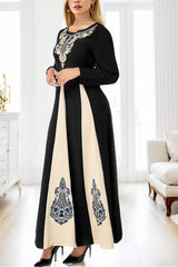 Printed Round Neck Long Sleeve Maxi Dress Casual Dresses - Tophatter Daily Deals