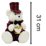 Sitting Christmas Bear Decoration | Fluffy Bear in Tartan Uniform with Drum Ornament - Tophatter Daily Deals
