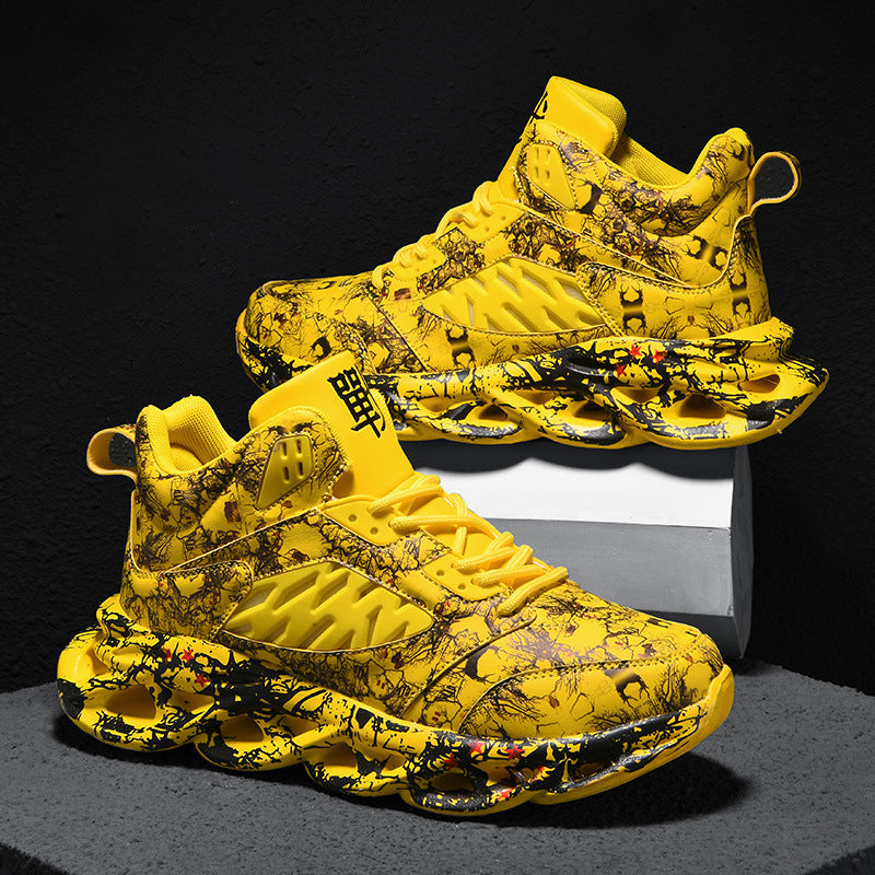 Basketball shoes men trend camouflage graffiti hand drawn Yellow 0 - Tophatter Daily Deals