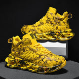 Basketball shoes men trend camouflage graffiti hand drawn Yellow 0 - Tophatter Daily Deals