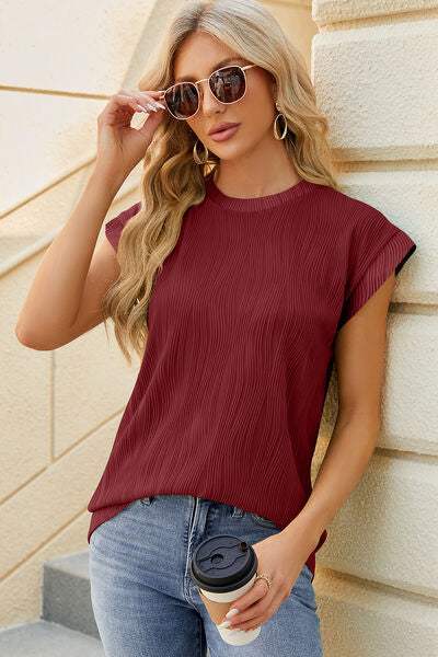 Round Neck Cap Sleeve T-Shirt Wine Women's T-Shirts - Tophatter Daily Deals