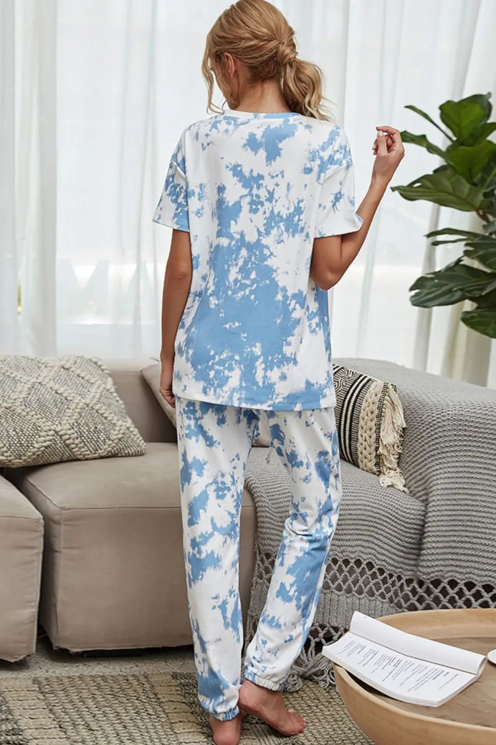 Tie-Dye Tee and Drawstring Waist Joggers Lounge Set Loungewear Sets - Tophatter Daily Deals