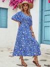 Slit Printed V-Neck Half Sleeve Dress Casual Dresses - Tophatter Daily Deals