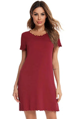Round Neck Short Sleeve Lounge Dress Sleep Dresses - Tophatter Daily Deals