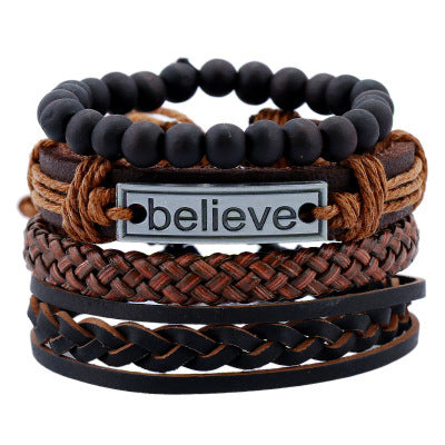 Believe™ Handmade Men's Leather Bracelet Believe™ Brown & Black Bracelets - Tophatter Daily Deals